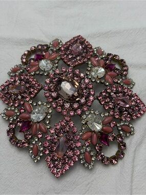 Massive Bijoux MG brooch Czech glass Pinks and Purples it Glows